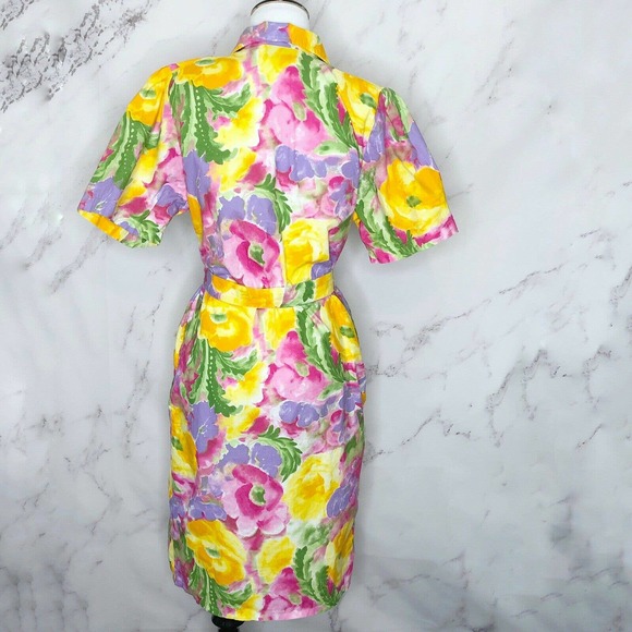 Louise Positano Yellow Pink Floral Shirtdress - Picture 2 of 4